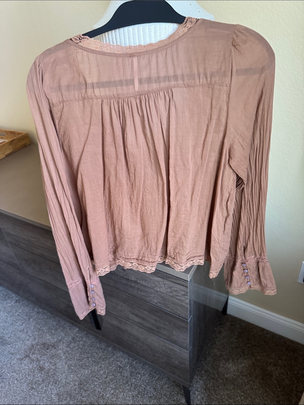 Free People EUC Women's Lace-Trim Peasant Blouse - Picture 4 of 8
